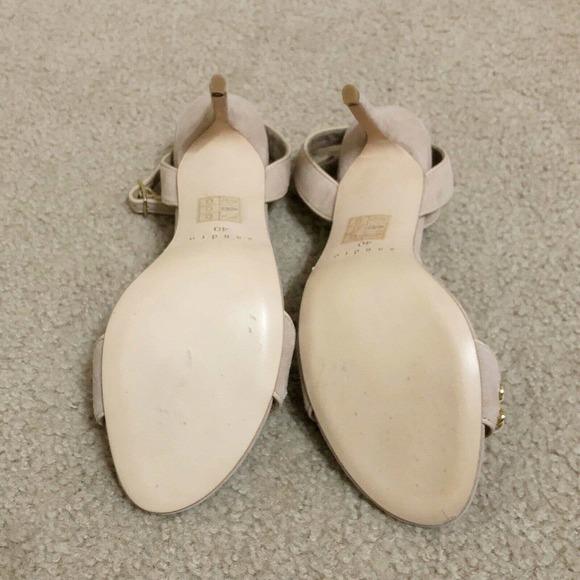 Sandro Paris NEW Suede Stiletto Sandals Nude FR 40 US 9 Chain Ankle Strap Heels. - Picture 3 of 8